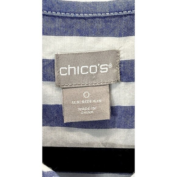 Chico’s Spliced Stripe Blue White Button Front Tunic Pockets Chicos Sz 0 (4-6) - Picture 5 of 11
